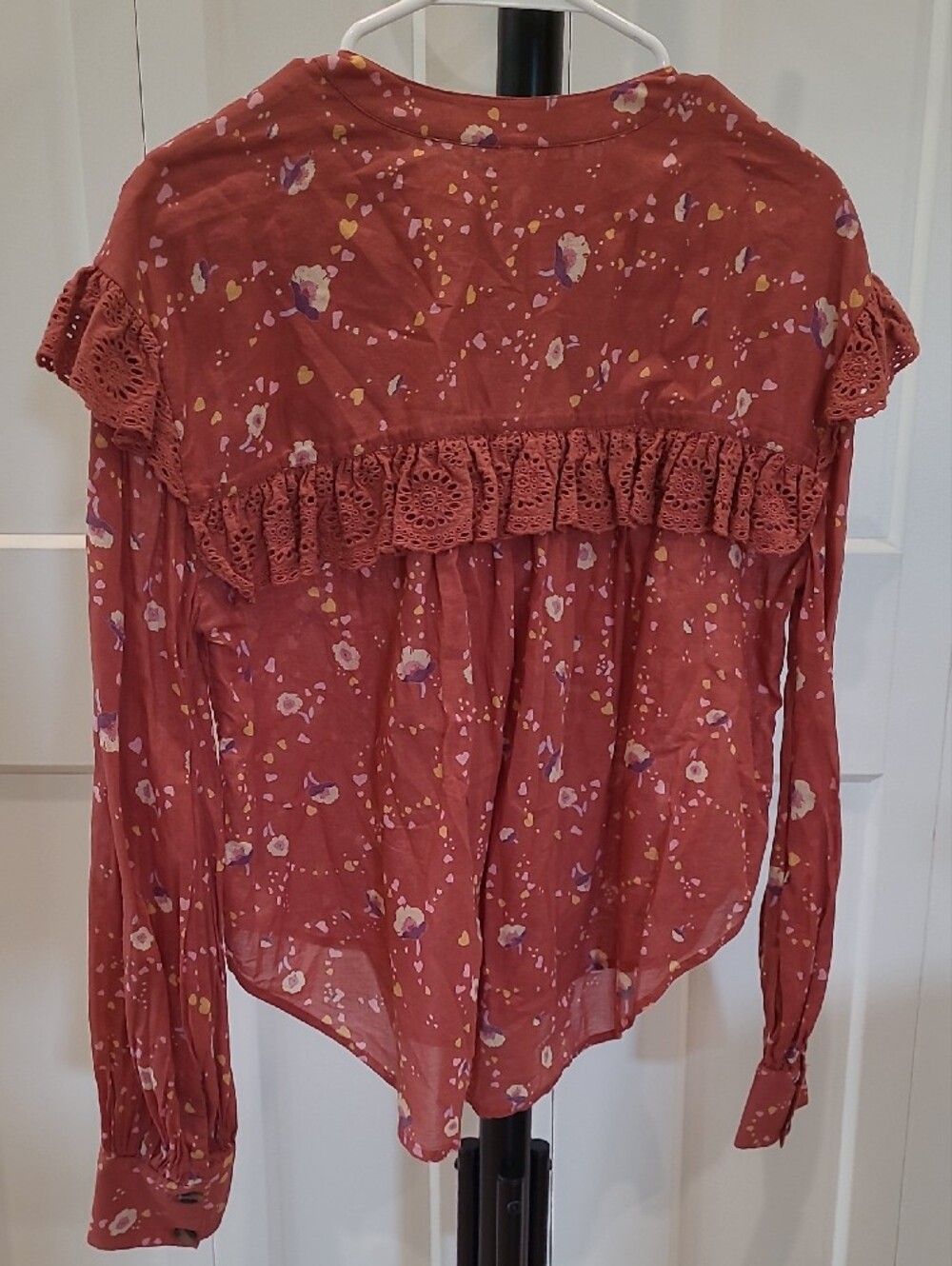 Free People Rust Floral Ruffle Button-Front Blouse - Picture 4 of 5